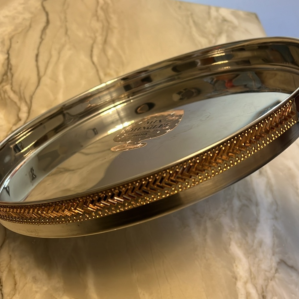Round Decorative Bar Tray: Stainless with Beaded Perimeter
